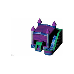 16'H Inflatable Castle 6 in 1 Purple & Green Module Combo Jumper, Slide Pool, Climbing Wall, and Basketball Hoop by Rocket Inflatables