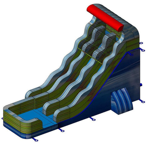 Rocket Inflatables SLIP N SLIDE 21'H Double Lane Commercial Inflatable Water Slide Wave Wet/Dry Slide with Pool & Stairs by Rocket Inflatables WAT-DW34421-1 21'H Double Lane Commercial Inflatable Water Slide Wave Wet/Dry Slide with Pool & Stairs Rocket Inflatables