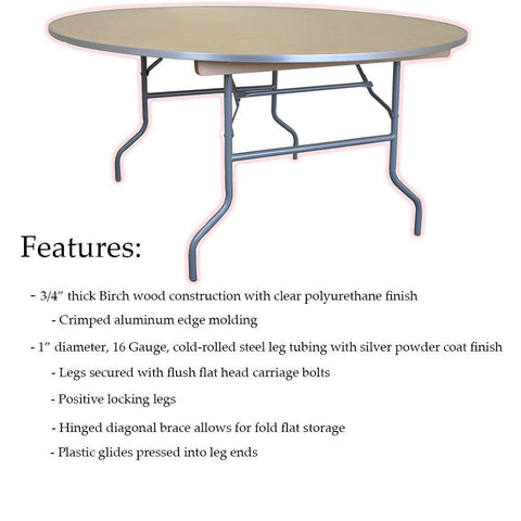 72" Round Wood Folding Table