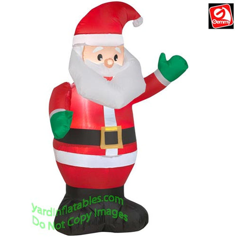 3 1/2' Gemmy Airblown Inflatable Santa Waiving Green Mittens