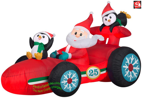 7' Gemmy Santa Claus & Penguins Racecar Scene
