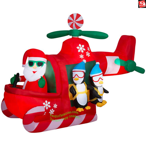 8.5' Gemmy Airblown Inflatable Animated Christmas Santa in Helicopter w/ Penguins