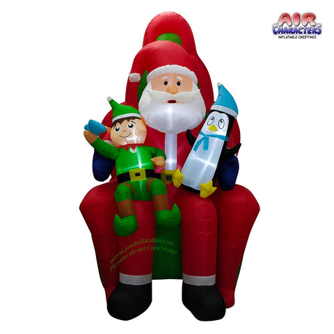 10' Air Blown Inflatable Santa w/ Penguin and Elf Scene
