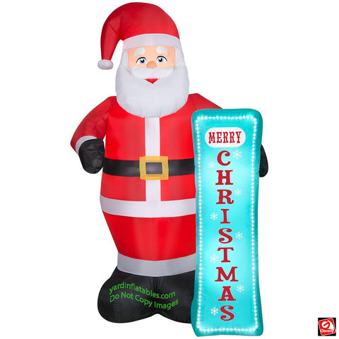 7' Lightshow Santa Claus w/ Micro LED Christmas Sign by Gemmy Inflatables