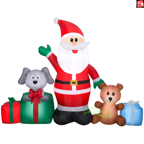 6.5' Gemmy Airblown Inflatable Santa w/ Puppy Collection Scene