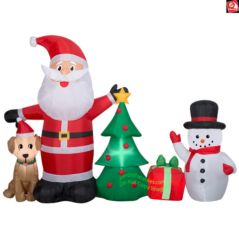 6.5' Gemmy Airblown Inflatable Santa w/ Puppy &Snowman Collection Scene