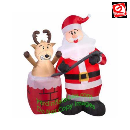4' Gemmy Airblown Inflatable Santa w/ Reindeer Stuck In Chimney