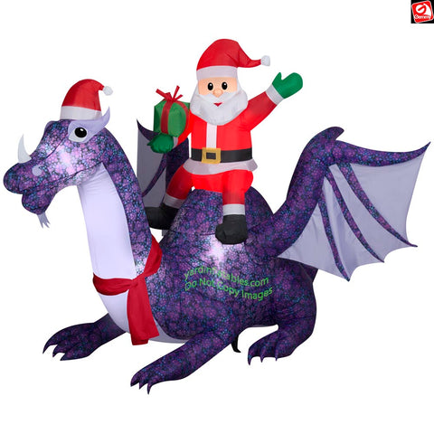 8' Gemmy Airblown Inflatable Christmas Santa Claus Riding Dragon