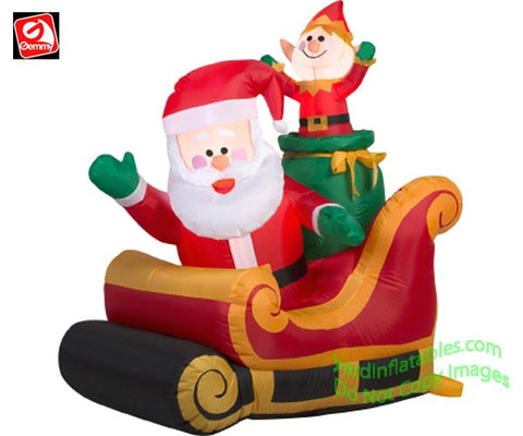 4' Gemmy Airblown Inflatable Santa In Sleigh w/ Elf