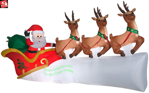 11' Gemmy Airblown Santa in Sleigh w/ Flying Reindeer Scene