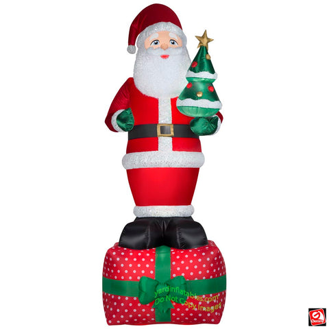 10' Gemmy Airblown Inflatable Mixed Media Plush Santa Claus Standing On Present