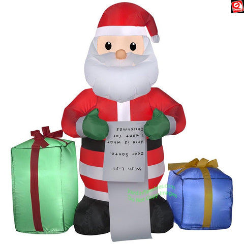 4' Gemmy Airbown Santa Claus w/ Wish List and Presents