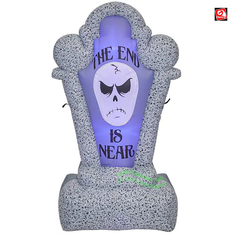 4 1/2' Gemmy Airblown Inflatable Short Circuit Scary Skull "The End Is Near" Tombstone