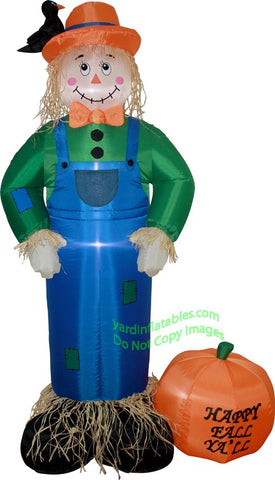 7' Air Blown Inflatable Thanksgiving Scarecrow Standing Next To Pumpkin