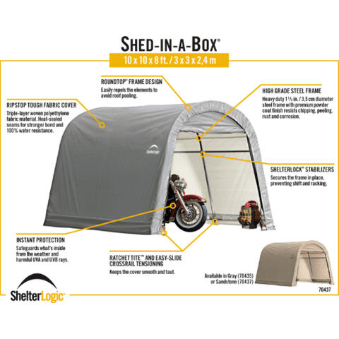 Shelterlogic Canopy Tent 10 x 10 x 8 ft Roundtop Gray Shed-in-a-Box by Shelterlogic 677599704352 70435 10 x 10 x 8 ft Roundtop Gray Shed-in-a-Box by Shelterlogic SKU# 70435