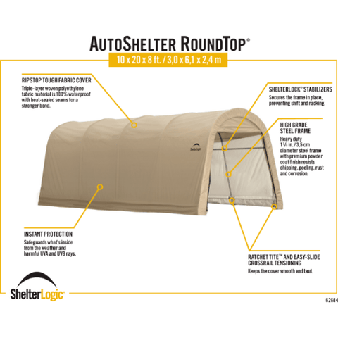 Shelterlogic Canopy Tent 10 x 20 ft. AutoShelter Roundtop by Shelterlogic 677599626845 62684 10 x 20 ft. AutoShelter Roundtop by Shelterlogic SKU# 62684