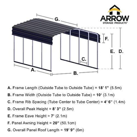 Shelterlogic Carport 10 ft. x 20 ft. x 7 ft. Charcoal Arrow Carport by Shelterlogic 026862111753 CPHC102007 10 ft. x 20 ft. x 7 ft. Charcoal Arrow Carport Shelterlogic CPHC102007