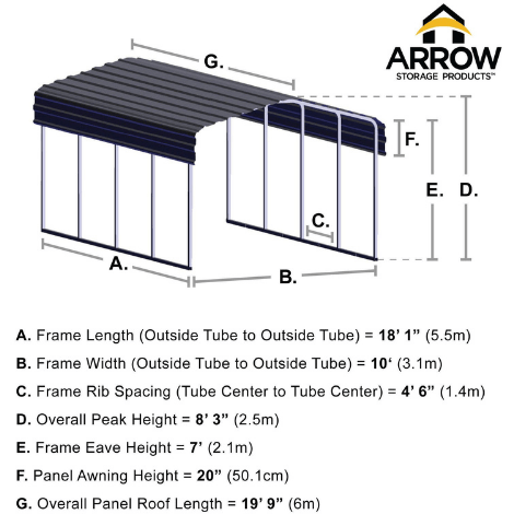 Shelterlogic Carport 10 ft. x 20 ft. x 7 ft. Eggshell Arrow Carport by Shelterlogic 026862111159 CPH102007 10 ft. x 20 ft. x 7 ft. Eggshell Arrow Carport SKU: CPH102007