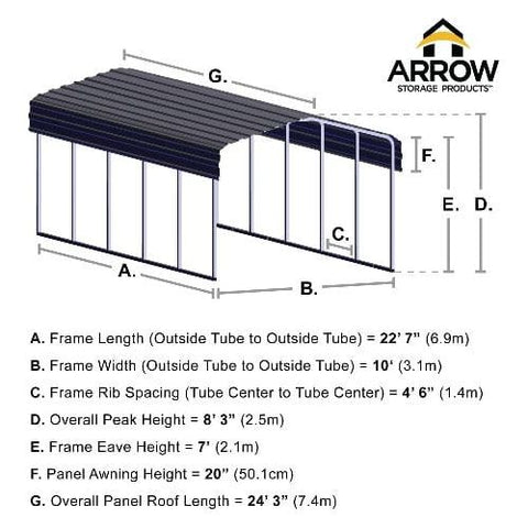 Shelterlogic Carport 10 ft. x 24 ft. x 7 ft. Charcoal Arrow Carport by Shelterlogic 026862111760 CPHC102407 10 ft. x 24 ft. x 7 ft. Charcoal Arrow Carport Shelterlogic CPHC102407