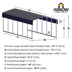 10 ft. x 29 ft. x 7 ft. Charcoal Arrow Carport by Shelterlogic