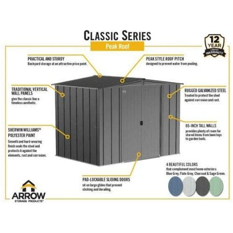 Shelterlogic Sheds and Storage 10 ft. x 12 ft., Blue Grey Arrow Classic Steel Storage Shed by Shelterlogic 026862114372 CLG1012BG 10 ft. x 12 ft., Blue Grey Arrow Classic Steel Storage Shed CLG1012BG