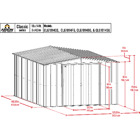 Shelterlogic Sheds and Storage 10 ft. x 14 ft. Arrow Classic Steel Storage Shed Sage Green by Shelterlogic 026862114556 CLG1014SG 10 ft. x 14 ft. Arrow Classic Steel Storage Shed Sage Green CLG1014SG