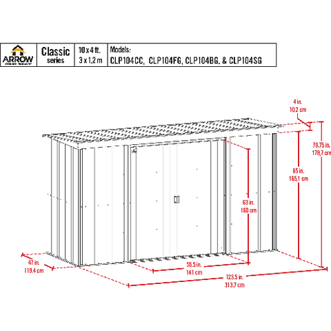 Shelterlogic Sheds and Storage 10 ft. x 4 ft., Blue Grey Arrow Classic Steel Storage Shed by Shelterlogic 026862114419 CLP104BG 10 ft. x 4 ft., Blue Grey Arrow Classic Steel Storage Shed SKU CLP104BG