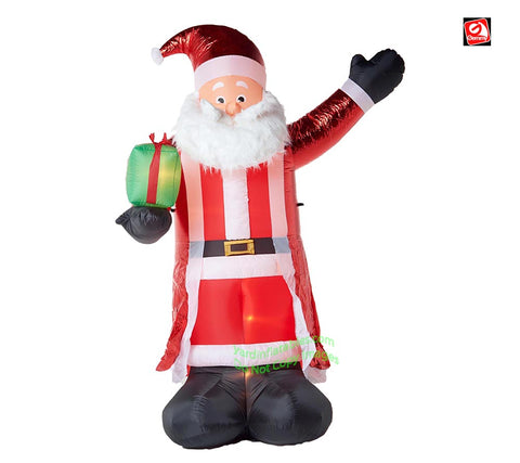 8' Gemmy Airblown Mixed Media Inflatable Metallic Santa Claus Holding Christmas Gift