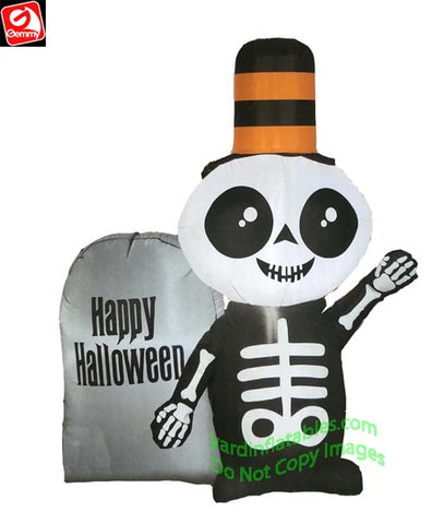 4' Airblown Inflatable Skeleton w/ Happy Halloween Tombstone