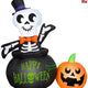 4' Gemmy Airblown Halloween Skeleton in Cauldron w/ Pumpkin