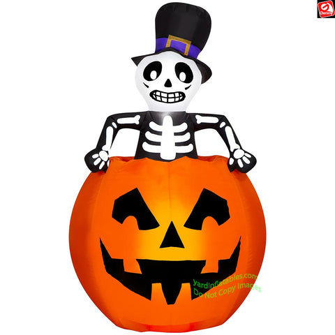 5' Gemmy Airblown Inflatable Animated Skelton Popping out of Jack O' Lantern