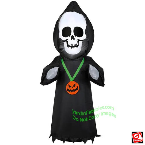 3 1/2' Gemmy Airblown Inflatable Halloween Skull Reaper w/ Pumpkin Necklace