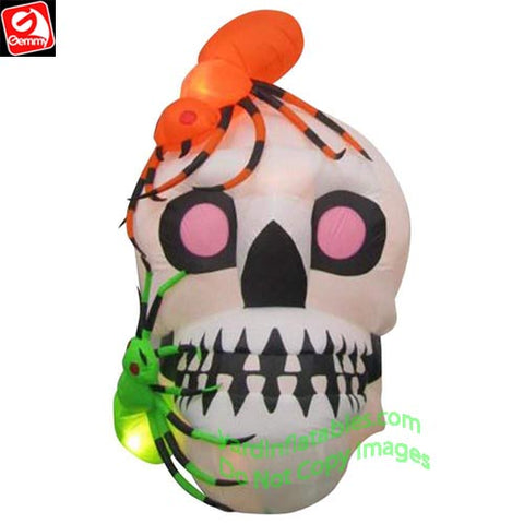5 1/2' Gemmy Airblown Inflatable Skull With Spiders Scene