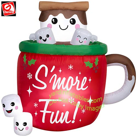 4.5' Gemmy Airblown Inflatable S'mores Hot Cocoa Mug Scene w/ Marshmallows