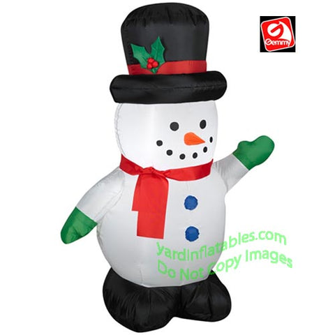 4' Gemmy Airblown Inflatable Snowman Wearing Green Mittens And Red Scarf