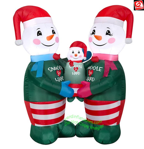 4' Gemmy Airblown Snowman Pajama Family Scene
