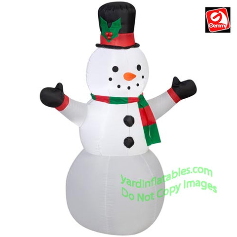 3 1/2' Gemmy Airblown Inflatable Snowman Wearing Top Hat w/ Holly