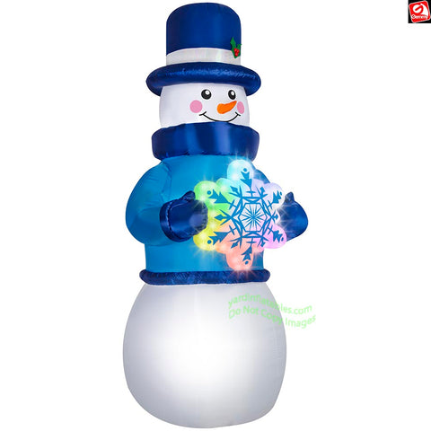 12' Gemmy Airblown Inflatable Christmas Snowman Holding Snowflake w/ Rainbow Wave Lights