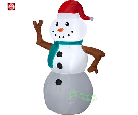 3 1/2' Gemmy Airblown Inflatable Snowman w/ Stick Arms and Santa Hat