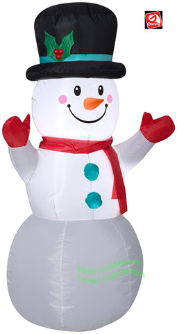 3 1/2' Gemmy Airblown Inflatable Snowman w/ Top Hat, Red Scarf & Red Mittens
