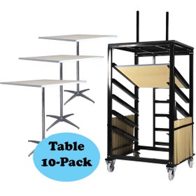 10-Pack of 30" Square Bistro / Cocktail Tables and Heavy Duty Steel Moving Cart Bundle