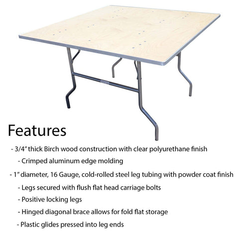 60" Square Wood Folding Table