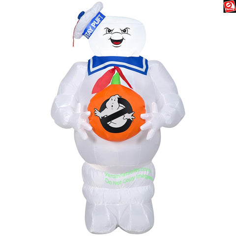 3.5' Gemmy Airblown Inflatable Halloween Ghostbuster's Stay Puft Holding Pumpkin