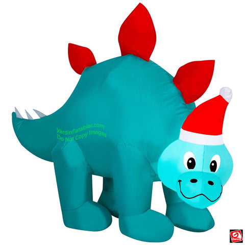 3.5' Gemmy Airblown Inflatable Christmas Blue Stegosaurus Wearing Santa Hat