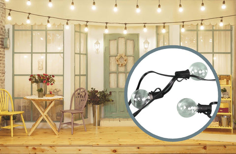 Monaco 25-Foot String Light Set with 25 G40 Incandescent Bulbs with Black Cord for Indoor & Outdoor Use