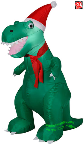 3 1/2' Gemmy Airblown Inflatable Christmas T-Rex Dinosaur Wearing Santa Hat
