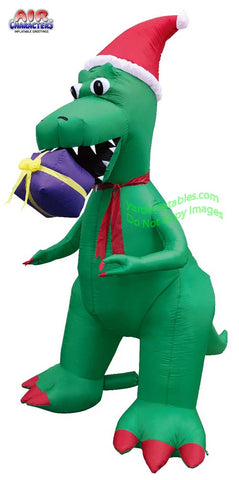 7' Air Blown Inflatable Green T-Rex Biting A Present