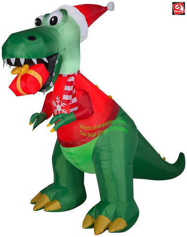 8.5' Gemmy Airblown Inflatable Christmas T-Rex Dinosaur w/ Gift