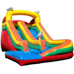 Tago's Jump Slides 16'H Multi-color with dolphins Water Slide by Tago's Jump 781880292647 WS-165 16'H Multi-color with dolphins Water Slide by Tago's Jump SKU# WS-165