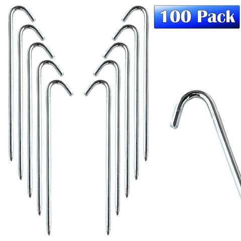 5/16" x 10" Steel Hook Stake for Tarps and Ground Covers, 100 Pack
